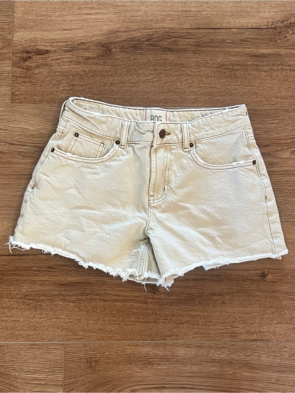 BDG Cream Frayed Hem Denim Shorts